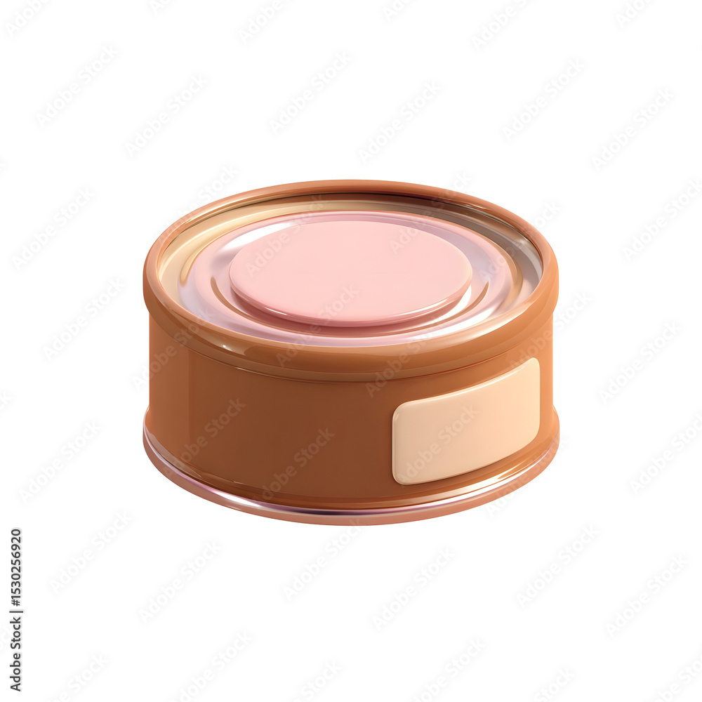 Poster closeup of a pastel brown canned cat food with a soft rounded plastic texture and minimalist design 