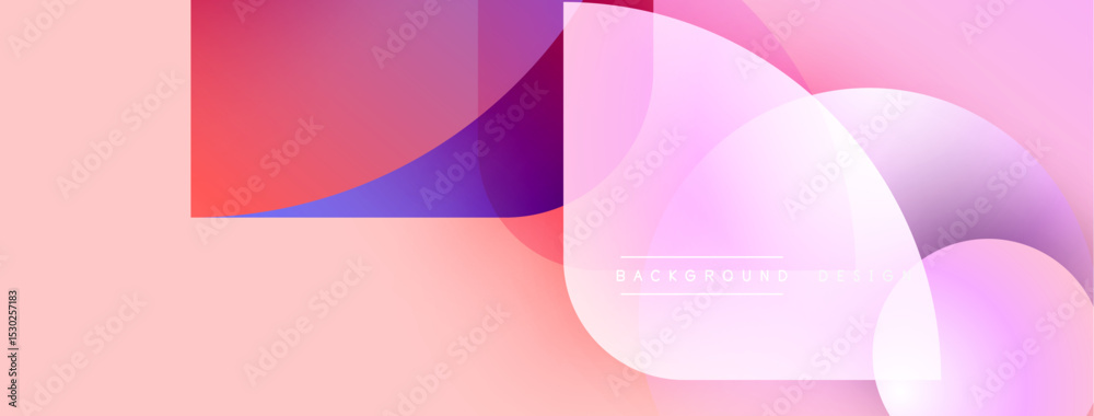Poster abstract shapes overlap, creating vibrant gradients. pink dominates background, purple accents prese