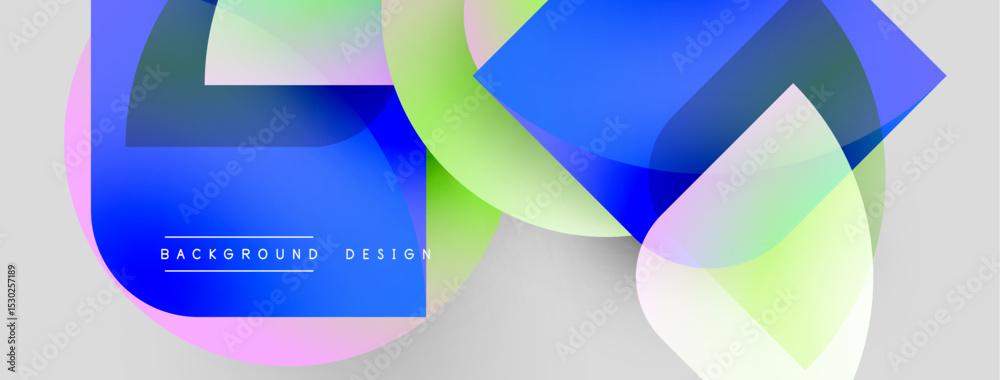 Poster Abstract geometric shapes overlap, creating vibrant color gradients. Modern design elements suggest digital art, smooth transitions.