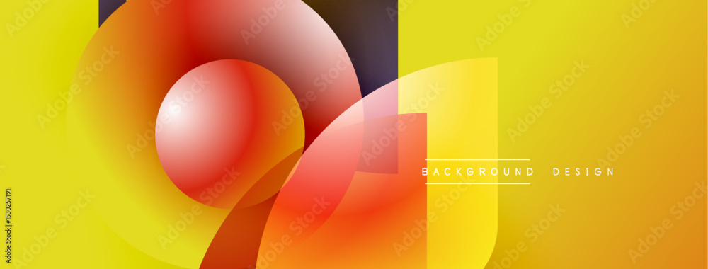 Poster abstract geometric shapes, vibrant yellow background, orange gradients, modern design elements. smoo