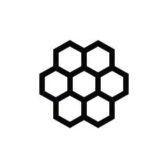 Geometric Honeycomb Pattern Black Outline of Seven Hexagons on White Background, Isolated