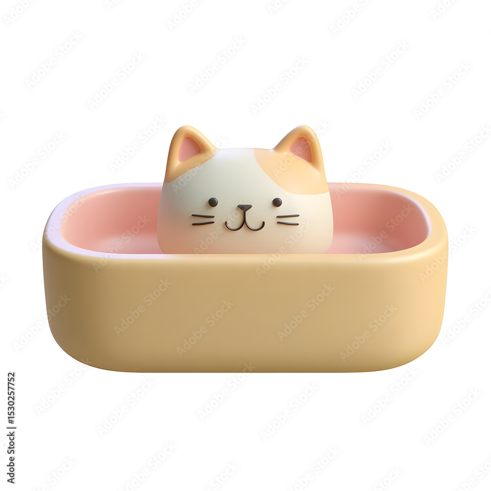 Poster cozy and whimsical pastel colored cat shaped pet bed made of soft rounded plastic with a smooth text