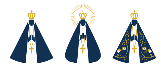Our Lady of Aparecida vector set. Minimalist and modern flat design.