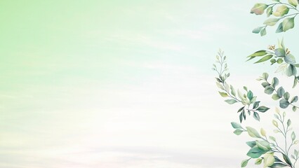 Elegant watercolor background featuring green foliage on a soft pastel sky