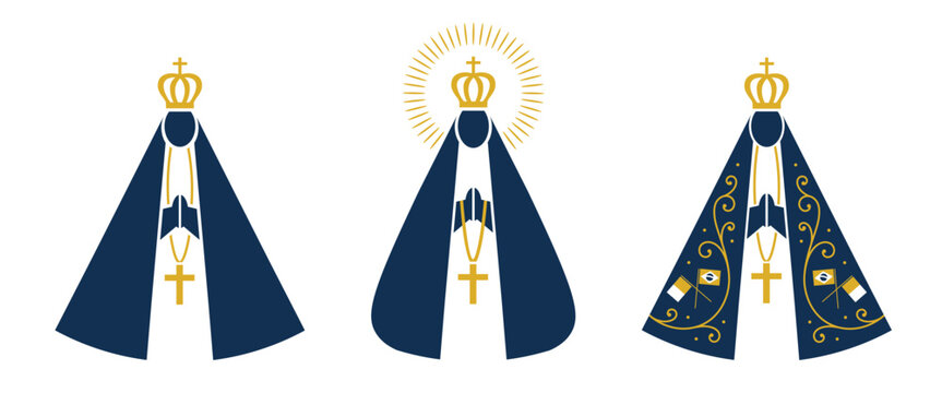 Our Lady of Aparecida vector set. Minimalist and modern flat design.