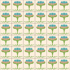 Flat Pastel Beige Color Nyonya Floral Tile Seamless Pattern	