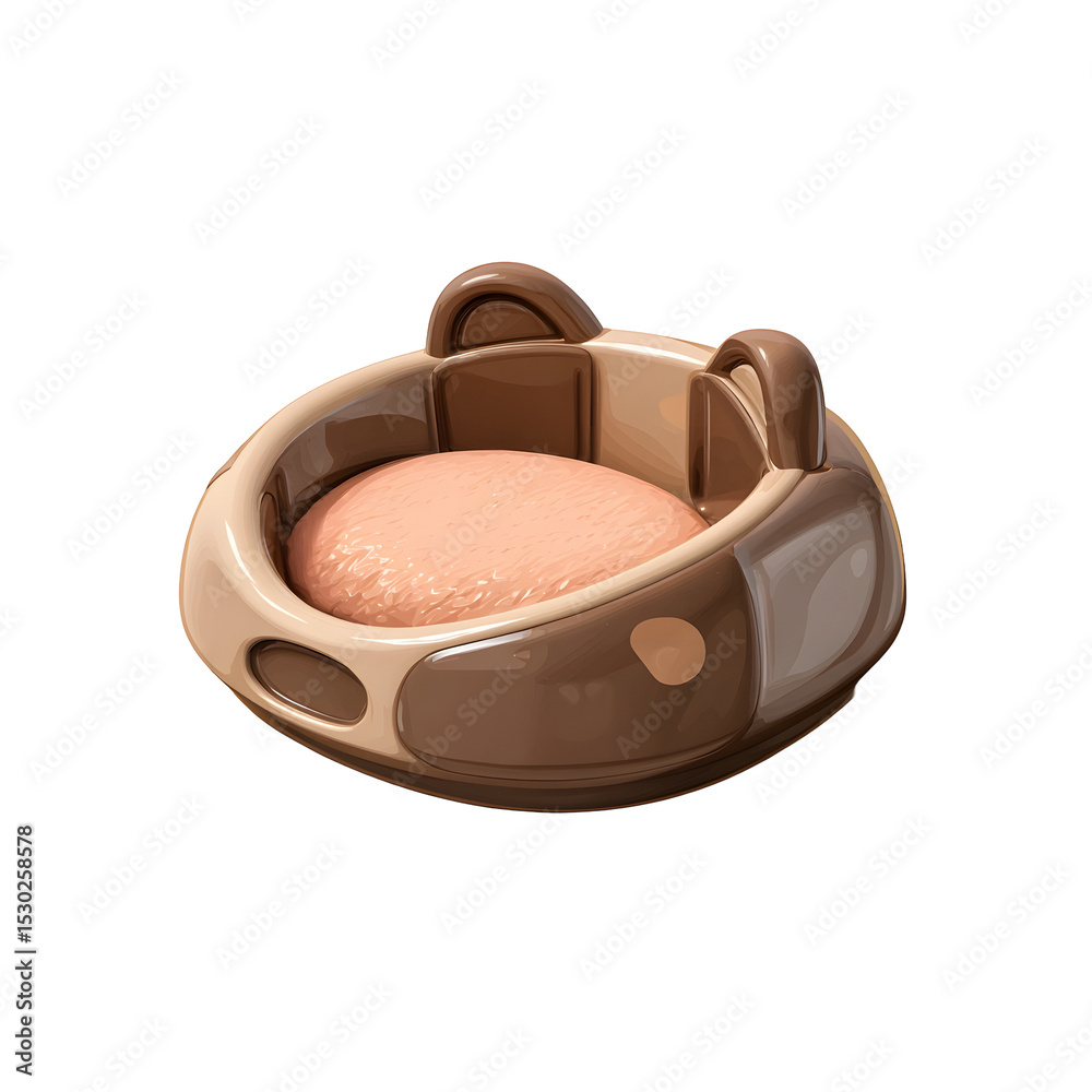 Poster cozy and comfortable brown cat bed with a soft rounded plastic design in a contemporary minimalist s