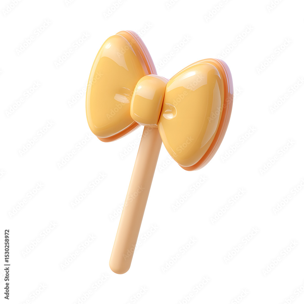 Poster whimsical 3d icon of a light yellow ribbon wand toy with a rounded soft plastic design and pastel co