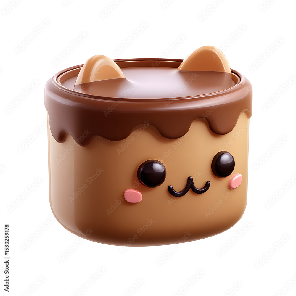 Poster stylized 3d icon of a brown cat food can with a soft pastel plastic texture and a minimalist kawaii 