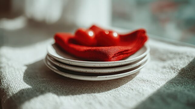 Celebrate Canada Day with a modern, minimalistic table setup featuring red napkins and tiny flags basking in sunlight