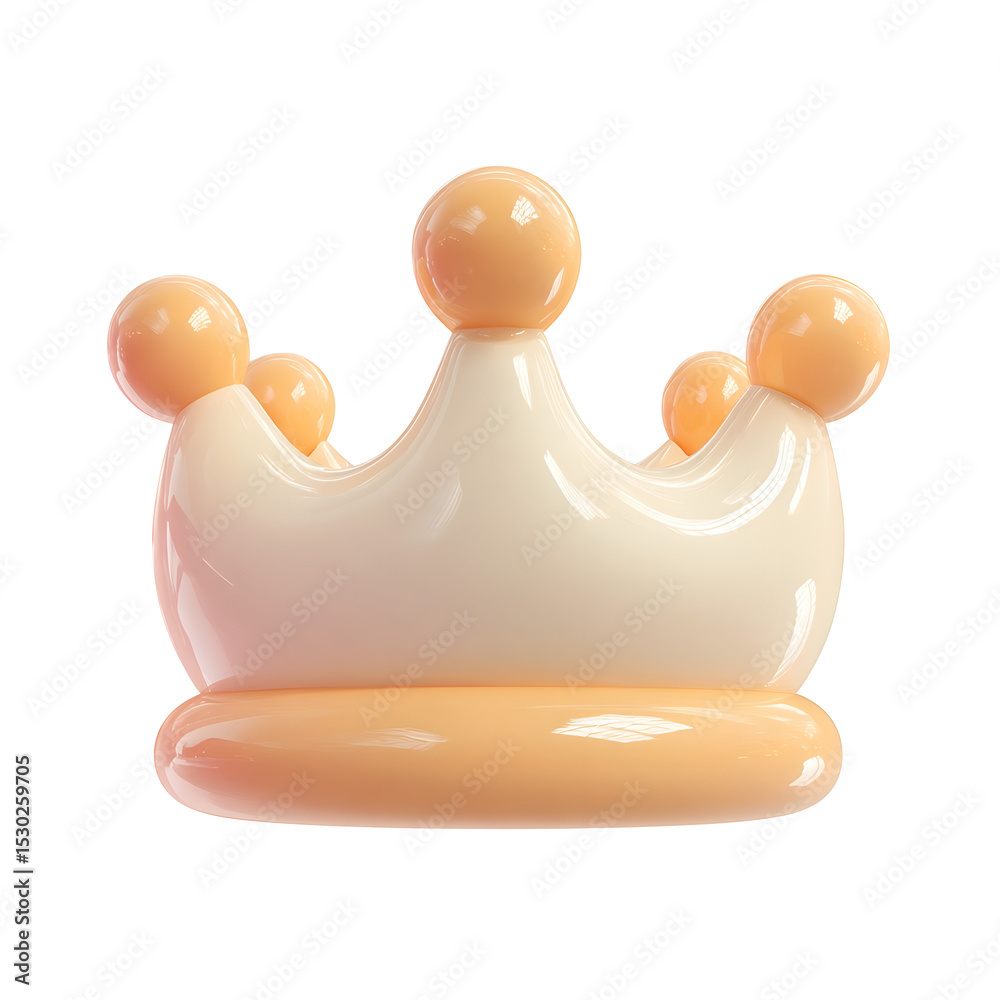 Aufkleber a 3d cartoon inspired icon depicting a soft pastel colored crown made of cream colored plastic with 