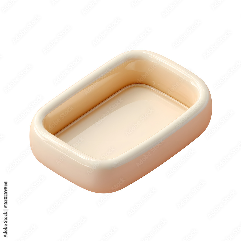 Poster minimalist and modern rectangular pet bed made of soft pastel colored plastic with a rounded curved 