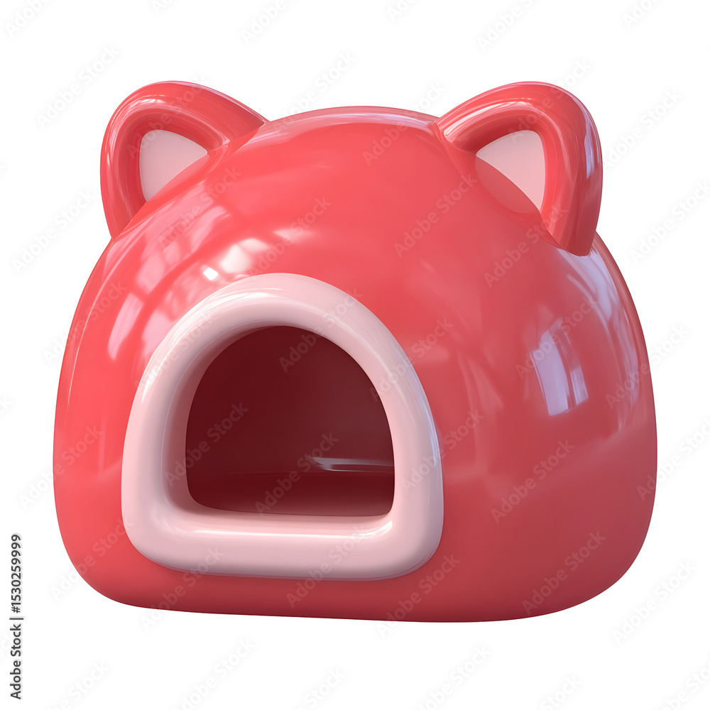 Leinwandbilder charming 3d rendered cat house in a vibrant red color with a soft playful plastic texture and a simp