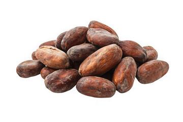 Pile of raw cacao beans cocoa seeds ingredients food culinary chocolate making ingredient isolated on transparent background