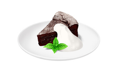 皿に盛り付けたガトーショコラと生クリーム