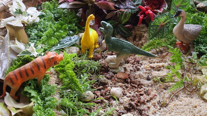 Ancient animal backgrounds showcase prehistoric creatures, revealing Earth’s distant past through dramatic, natural scenes © XOnePhoto