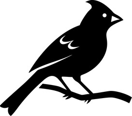 Northern Cardinal Bird Silhouette Sitting on Branch Vector Illustration Transparent Background