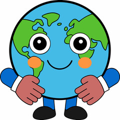 Obraz premium Cartoon earth character with arms and face illustration