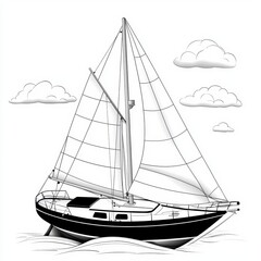 Black and White Sailboat Illustration on Calm Water