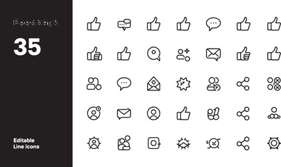 Editable Feedback Line Icons 35 Modern Communication & Social Media Icons