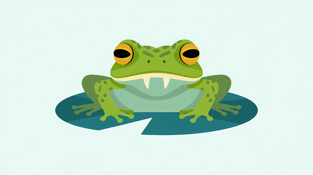 Flat Design Illustration of Limnonectes Cassiopeia, Giant Fanged Frog with Golden Eyes on White Background