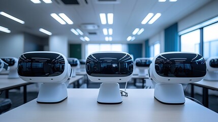 A high-tech classroom where students learn through virtual reality WiFi systems 