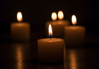 Serene Night: Illuminated Candles in the Dark