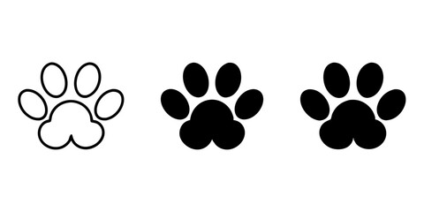 Three paw prints outline black filled and solid black