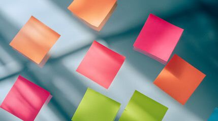 Colorful sticky notes on glass, a vibrant workspace for creative ideas and brainstorming.