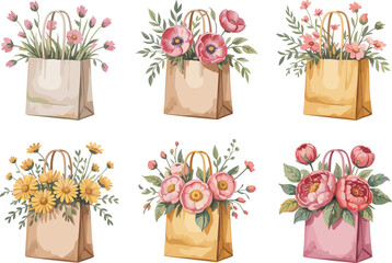 shopping bags with flowers Vectors illustrations