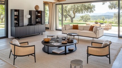 Modern Living Room Interior Design with Panoramic View