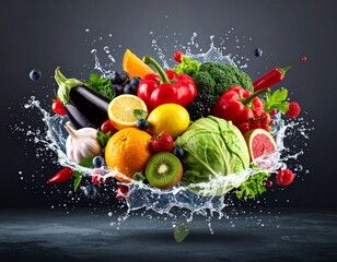 Vibrant Fruits and Vegetables Splash A Burst of Freshness