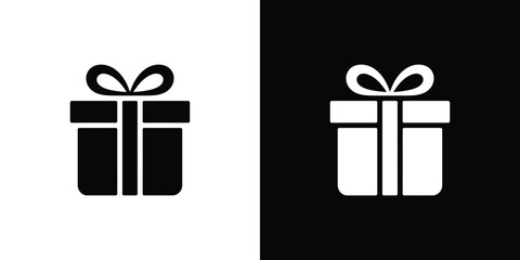 Black and White Gift Box Icon Illustration with Contrasting Background Design Elements