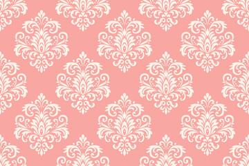 Elegant cream damask floral pattern on a soft pink background. This seamless vintage design is perfect for wallpapers, textiles, and romantic-themed decor.

