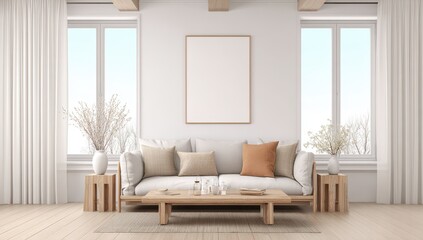 Modern minimalist living room, light and airy