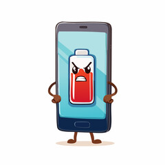 Vector of a mobile phone with an angry face and a low battery icon, arms crossed