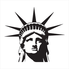 Statue of Liberty head vector icon. Black and white graphic illustration of the famous New York landmark. American symbol of freedom, isolated on a white background © Journey