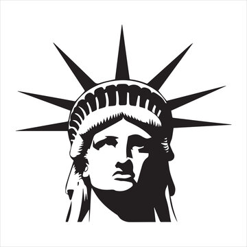 Statue of Liberty head vector icon. Black and white graphic illustration of the famous New York landmark. American symbol of freedom, isolated on a white background