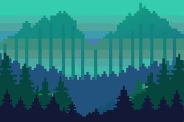 Fototapeta premium Pixel Art Mountain Range A Heart-Shaped Vista of Serene Nature