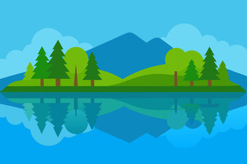 Obraz premium Serene Lakeside Mountain Landscape A Peaceful Nature Illustration