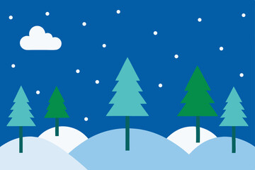 Obraz premium Winter Wonderland Snowy Night Scene with Pine Trees and Falling Snow