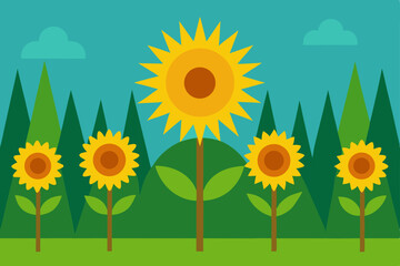 Vibrant Sunflowers in a Serene Mountain Landscape A Summer Idyll