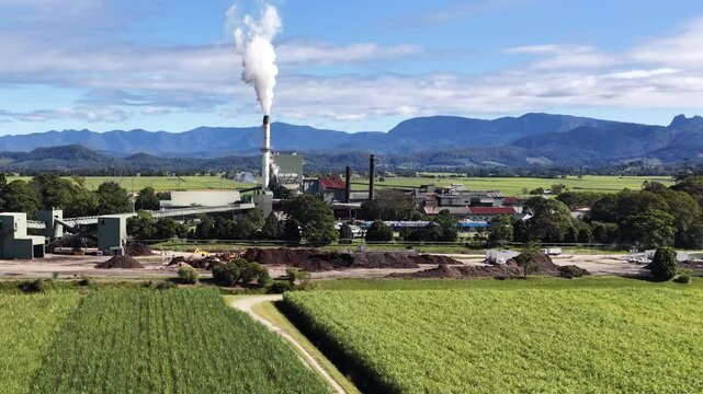 Aerial View of Sugar Mill in Scenic Landscape