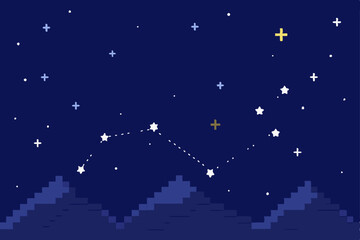 Fototapeta premium Pixel Art Night Sky Constellations and Mountains