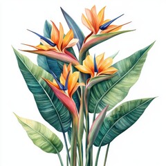 Vibrant Watercolor Bird of Paradise Flower Bouquet