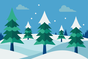 Obraz premium Winter Wonderland Snowy Landscape with Evergreen Trees