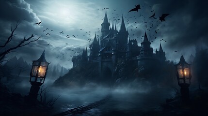 Spooky halloween castle background wallpaper for desktop and mobile hd dark gothic fantasy landscape
