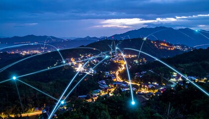 Artwork Showing Information Traveling, Fiber Optic Cables, Lighting Villages