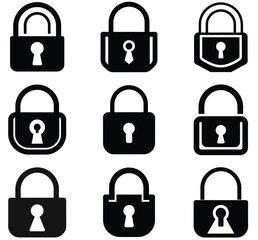 Set of Black Solid Lock Icons