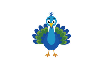 Cheerful cartoon peacock with open colorful feathers vector art illustration